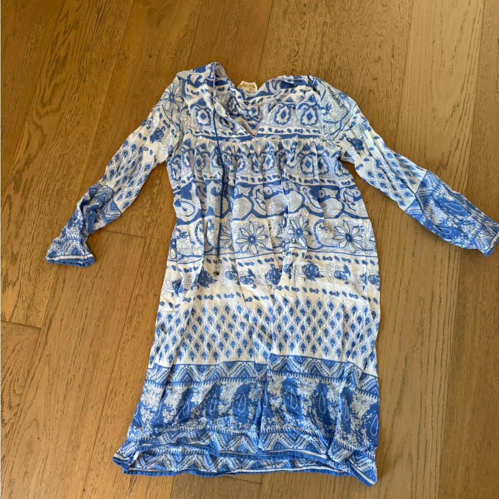 Love Sam White and Blue Boho Print Tunic